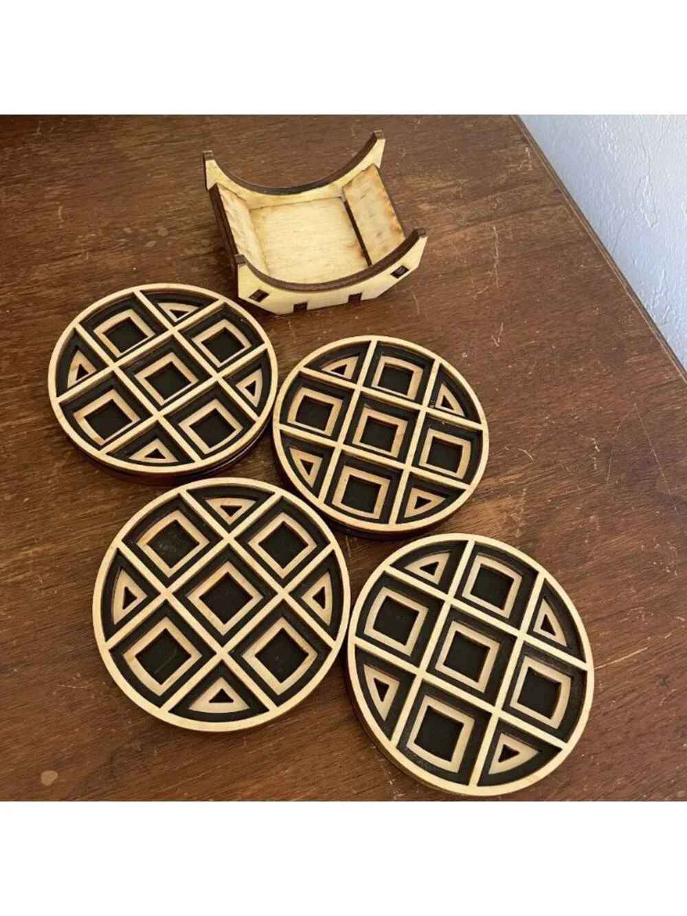 Baltic-by-Design Handmade Wood Coasters Set Of 4 Laser Cut Geometric Artisan